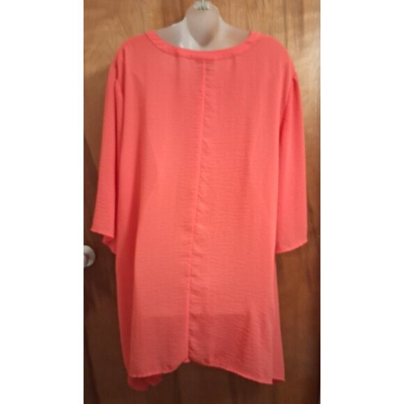 Catherines Pink chiffon Button-Up tunic Top Plus size 2X 22/24w semi sheer - Picture 3 of 4